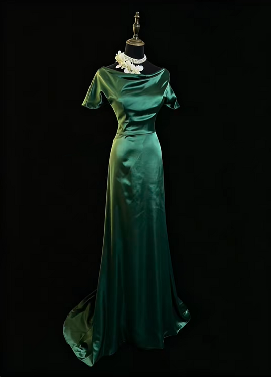 Elegant Emerald Green Satin Mermaid Party Dress Long Wedding Guest Dress SP2764
