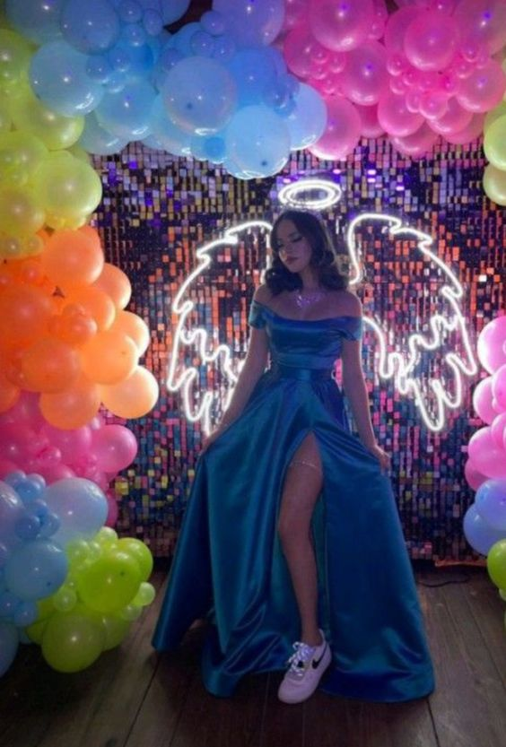 Classic Off The Shoulder A-line Satin Long Prom Dress With Split Y5871