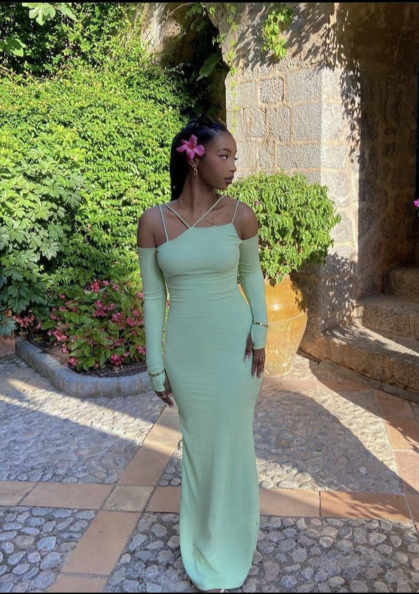 Sexy Green Sheath Long Prom Dress With Long Sleeves Y5053