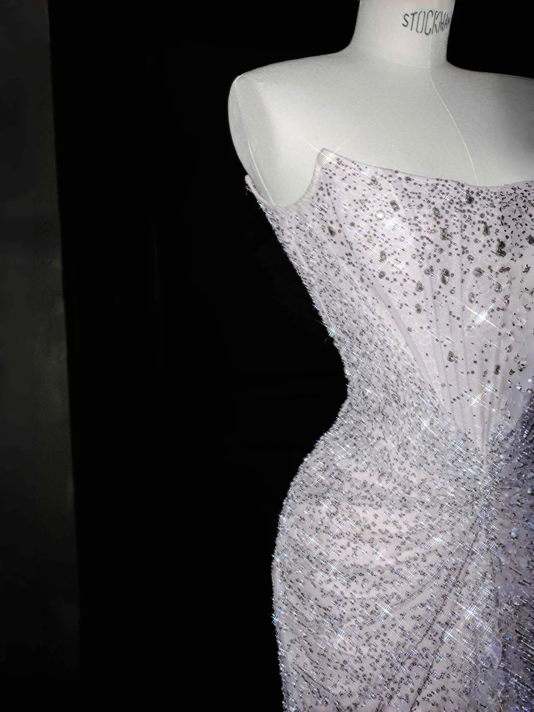 Sparkly Lilac Tulle Beaded Prom Dress,Strapless Mermaid Evening Dress Y8664