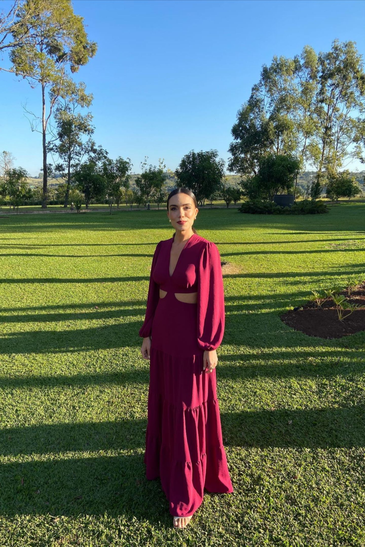 Chic Burgundy A-line Prom Dress With Long Sleeves Y5607