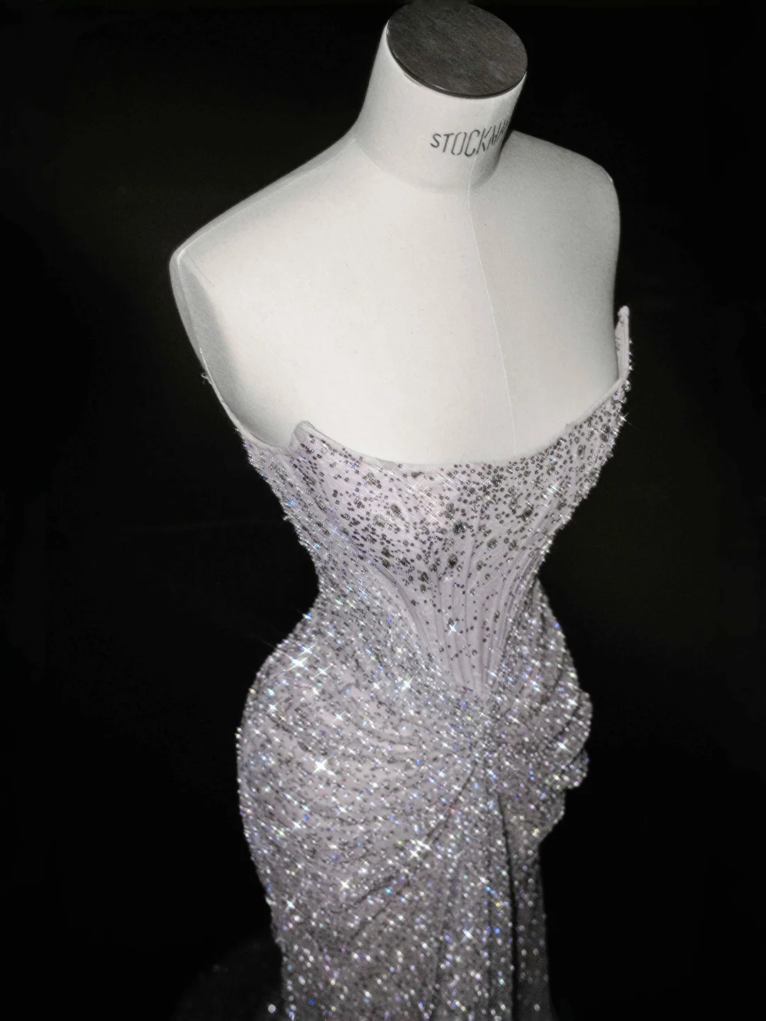 Sparkly Lilac Tulle Beaded Prom Dress,Strapless Mermaid Evening Dress Y8664