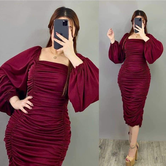 Retro Style Ruched Midi-length Prom Dress Fashion Party Dress Y5605