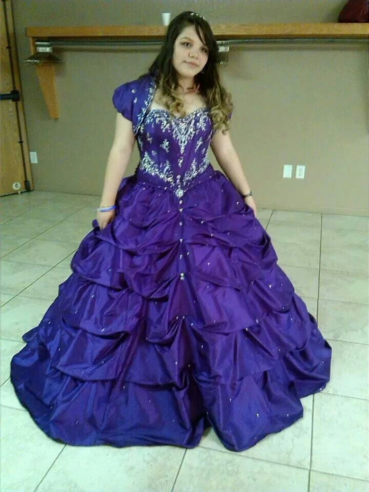 Gorgeous Purple Quinceanera Dress Satin Pleated Beaded Sweet 16 Dress Ball Gown SP2122