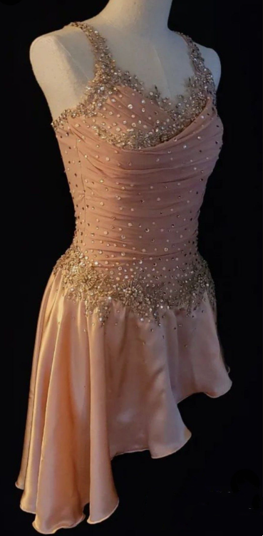 Classy V Neck  Pink Satin Beaded Short 20th Birthday Dress Formal Homecoming Dress Y9919