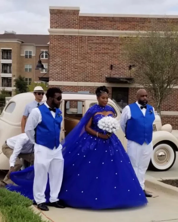 Royal Blue Tulle Ball Gown Prom Dress With Cape S8255