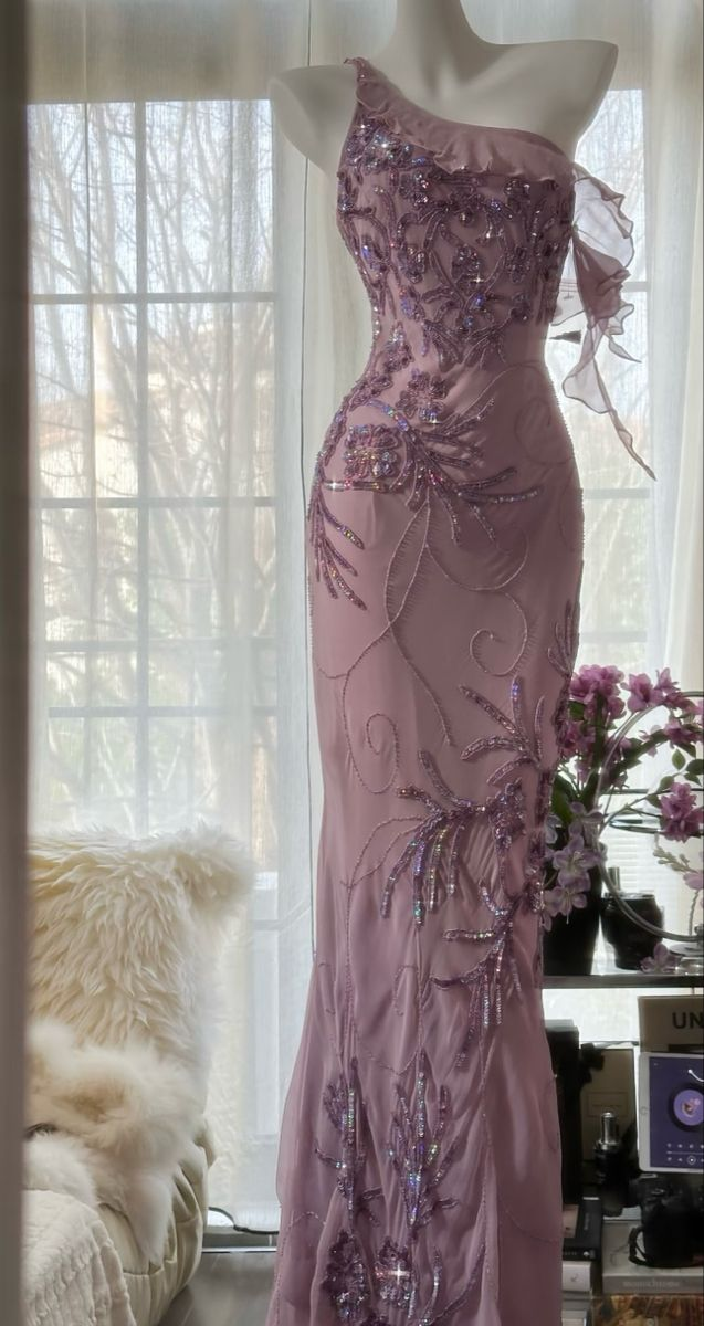 Sexy Purple Beaded Chiffon Prom Dress,One Shoulder Sheath Evening Dress Y8759