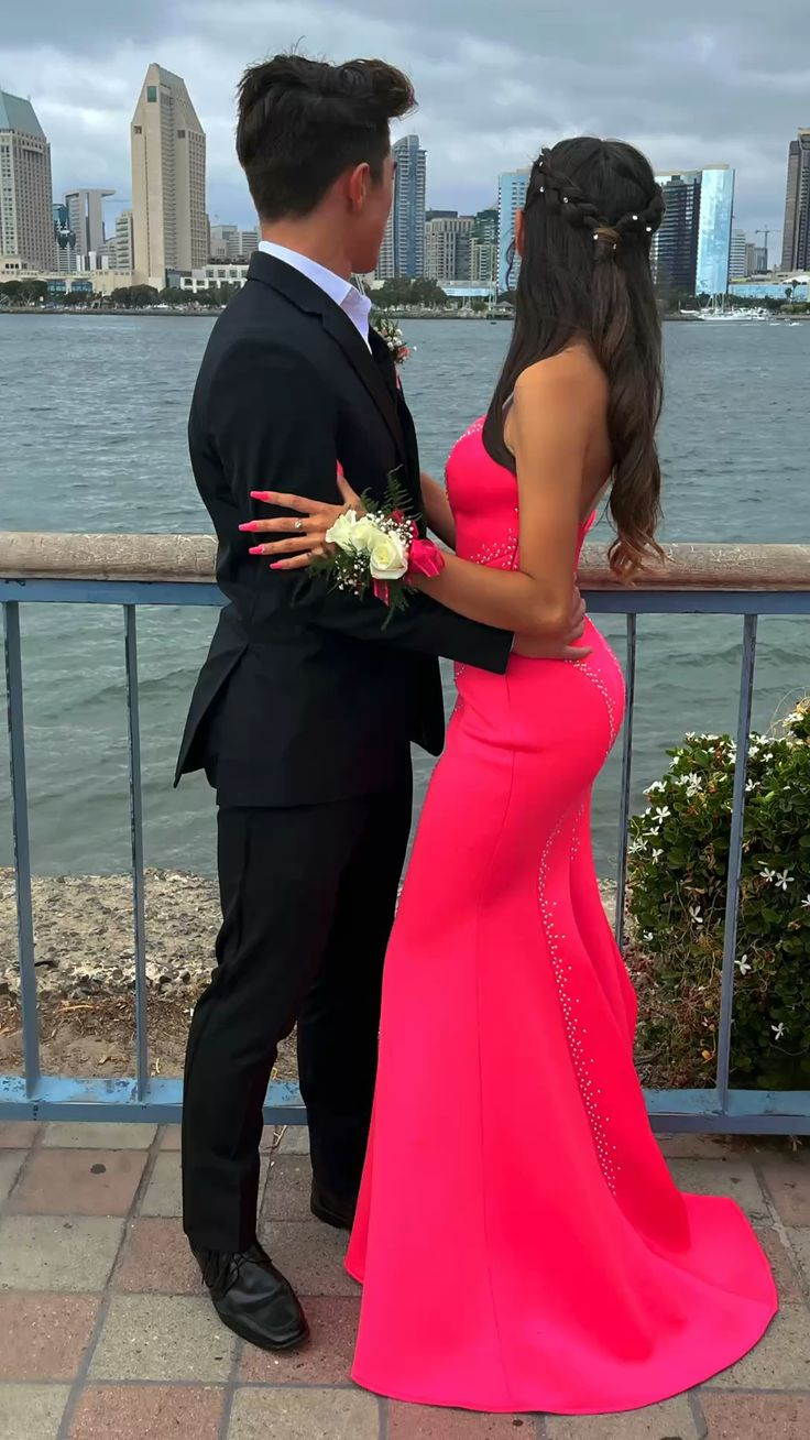 Elegant Hot Pink Mermaid Prom Dress,Chic Evening Dress Y5415