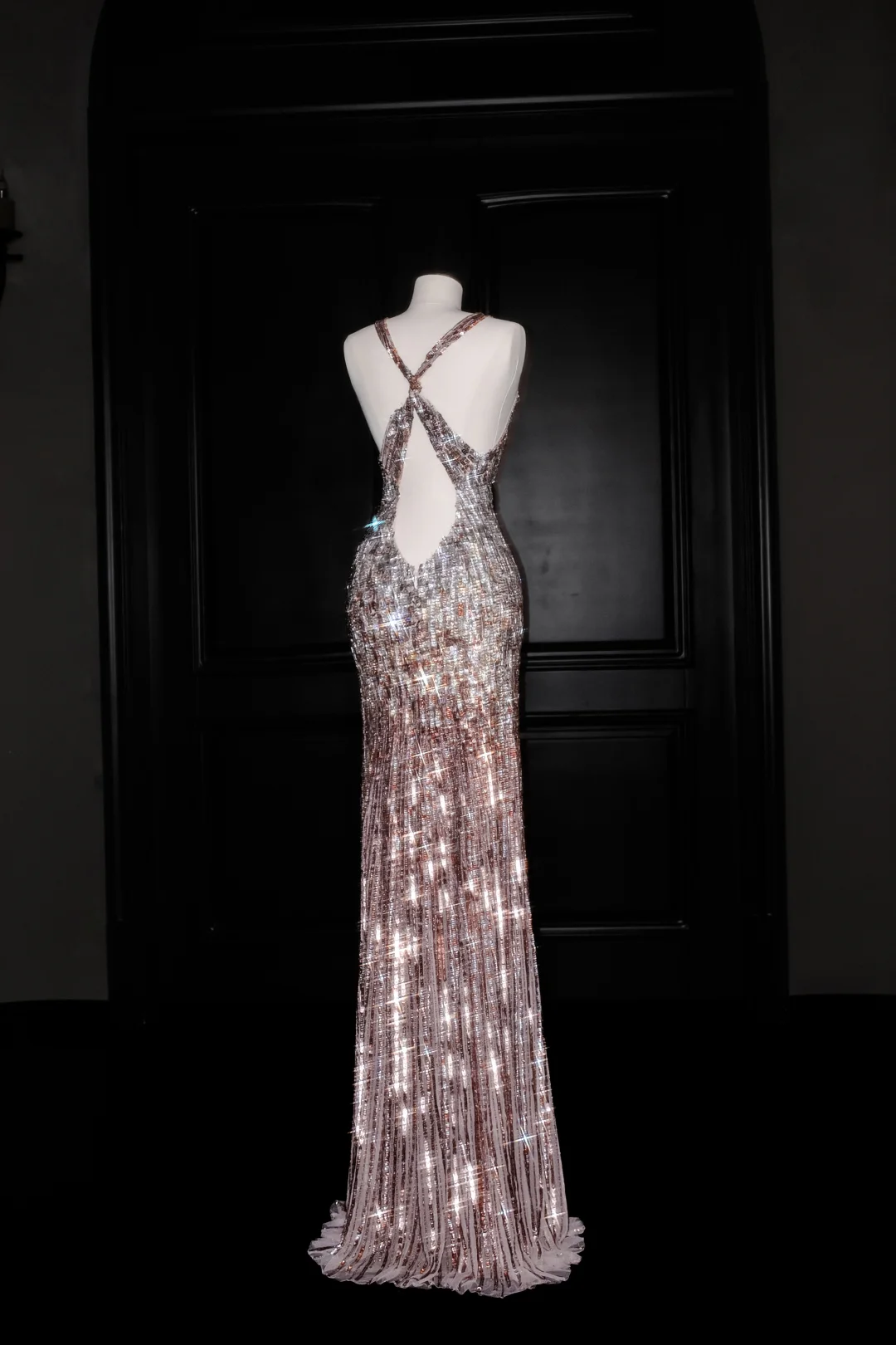 Luxury Deep V Sequin Backless Long Evening Dress Formal Prom Dress Y8683