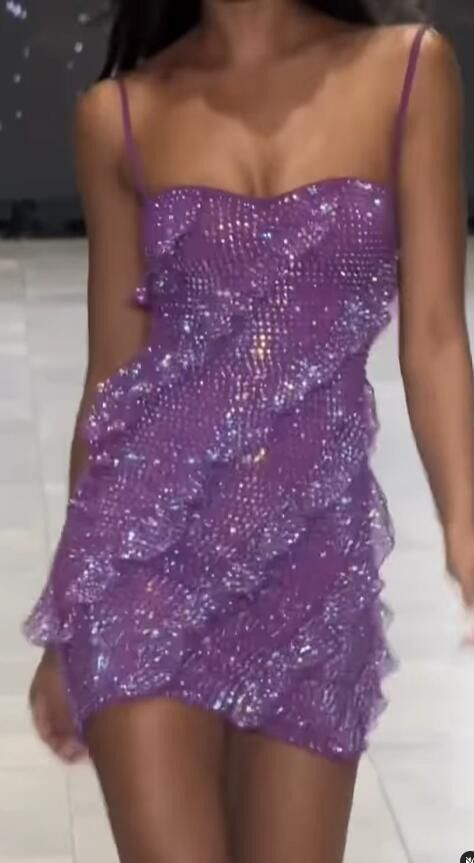 Sparkly Spaghetti Straps Lavender Sequin Ruffle Sheath Cocktail Dress Formal Graduation Homecoming Dress Y9976