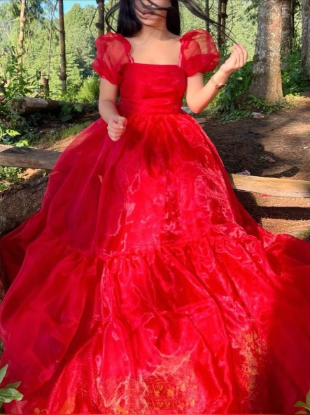 Beautiful Red Square Tulle Long Party Gown Formal Evening Dress SP36