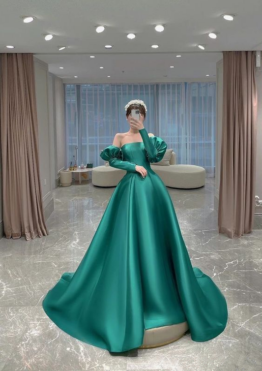 Strapless A--line Satin Long Prom Dress with Train Y4060