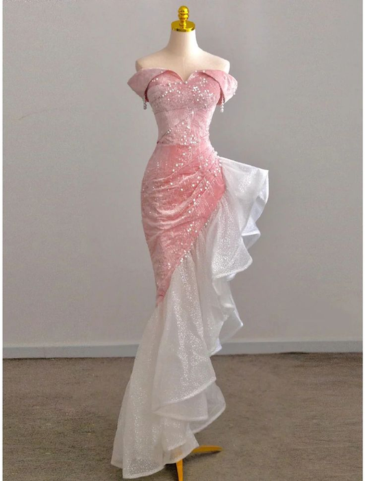Off Shoulder Mermaid / Trumpet Prom Dresses Party Dress Evening Party Floor Length Y6941