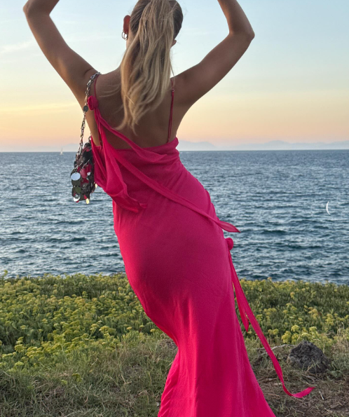 Classy Spaghetti Straps Hot Pink Chiffon Mermaid Evening Dress Long Wedding Guest Dress SP1103