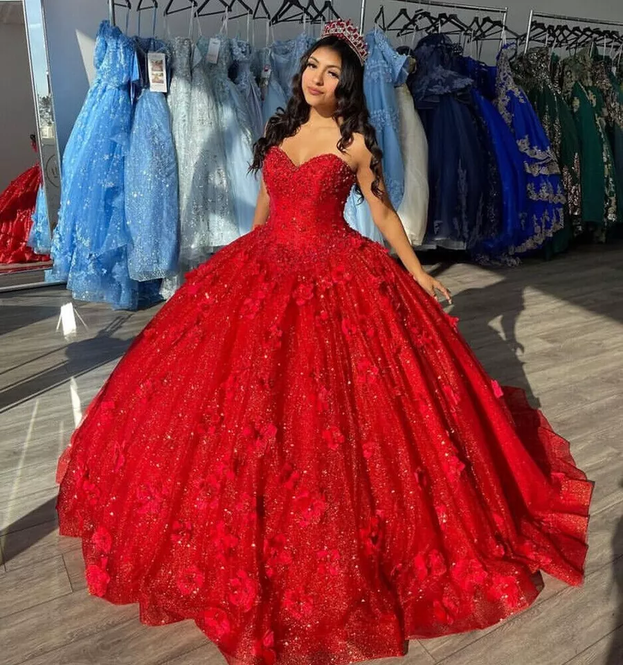 Beautiful Red Sequins Appliques Ball Gown,Strapless A Line Prom Dress Y8213