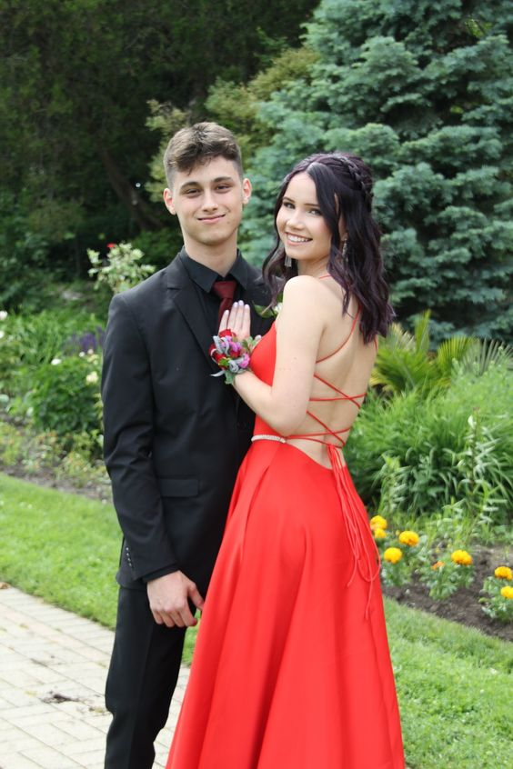 Simple Red A-line Prom Dress,Lace-up Back Evening Dress Y6547