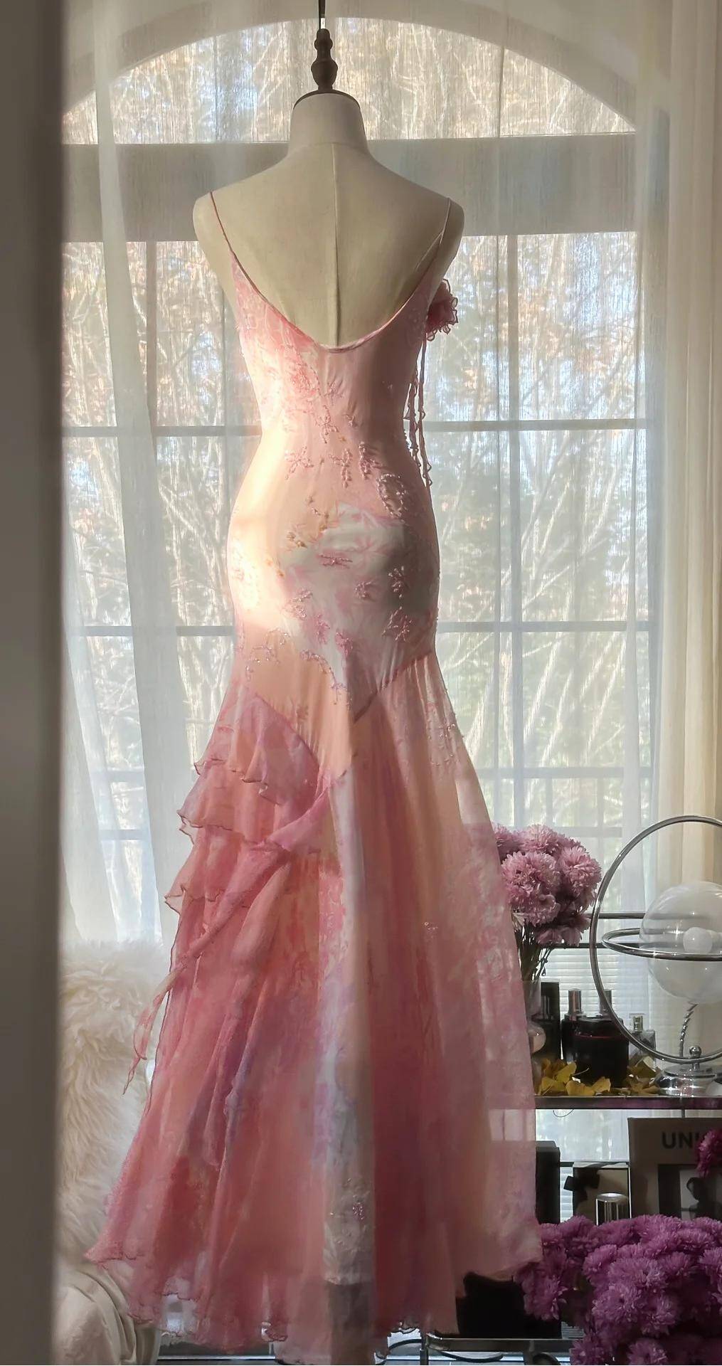 Pretty Pink Chiffon Beaded Mermaid Prom Dress Long Evening Dress Y8425