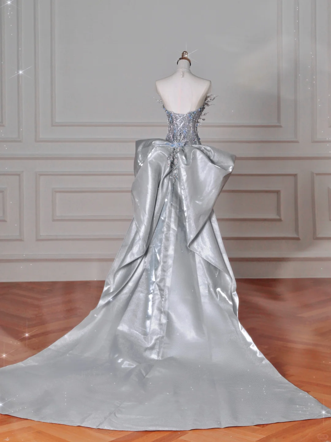 Luxury Silver Sequin 3D Beaded Mermaid Evening Dress,Long Prom Dress With Bow Y8640
