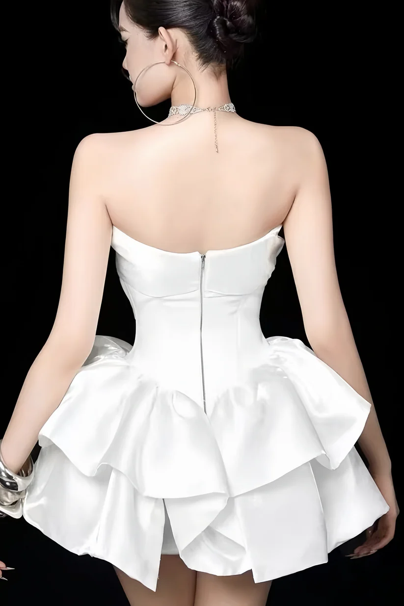 Fashion Strapless White Satin A Line Short party Dress Formal Homecoming Dress SP148