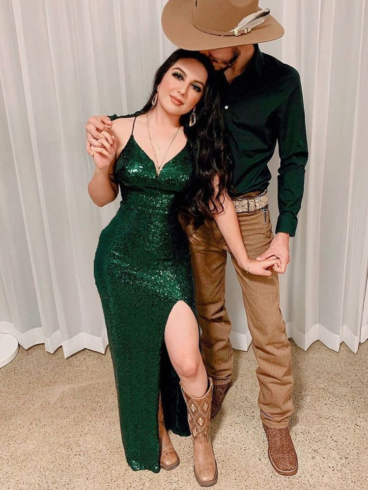 Charming Emerald Green Sequins Evening Dress with Split Y2935