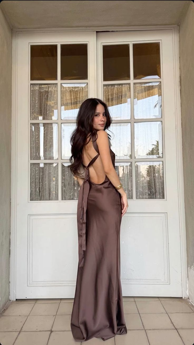 Sexy One Shoulder Brown Satin Backless Long Prom Dress Birthday Wedding Guest Dress SP277