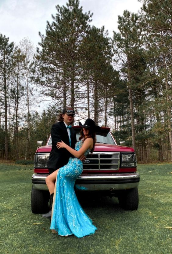 Elegant Sweetheart Neckline Blue Mermaid Prom Dress With Split Y6831