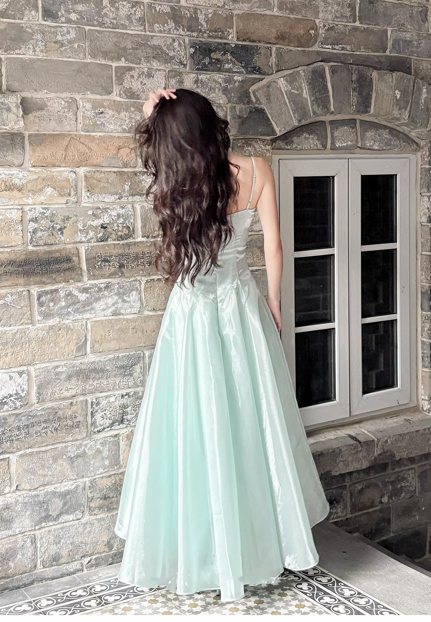 Shiny Blue Organza A Line Long Birthday Party Dress 20th Birthday Outfits SP2012