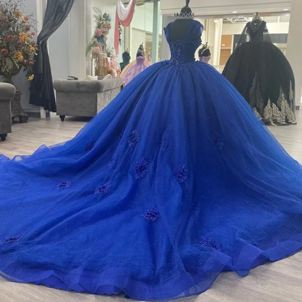 Royal Blue Appliques Tulle Ball Gown,Sweet 16 Dress,Princess Dress,Y2478