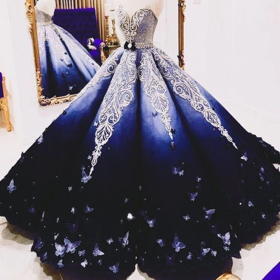 Strapless Butterfly Quinceanera Dress Ombre Purple Ball Gown, Long Prom Dress S11280