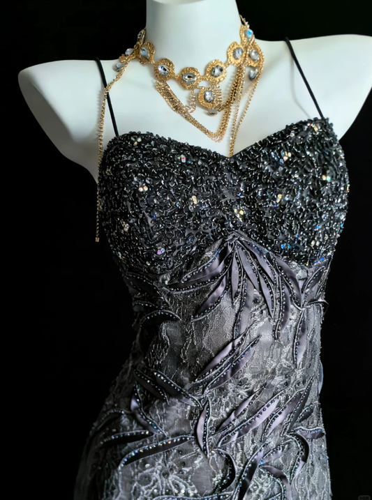 Gorgeous Spaghetti Straps Lace Beaded Mermaid Long Birthday Prom Dress Party Gown SP1636