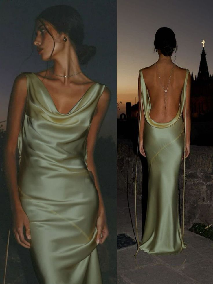 Classy Green Satin Backless Mermaid Long Wedding Guest Dress Formal Birthday Party Gown SP961