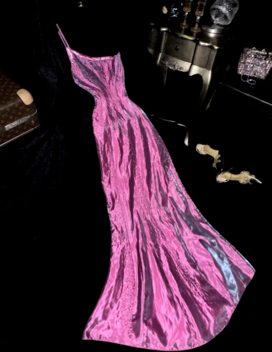 Gorgeous One Shoulder Purple Satin Beaded Mermaid Long Evening Dress Prom Gown Formal Wedding Guest Dress SP1429