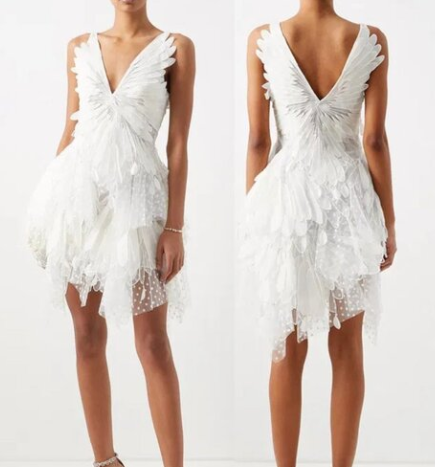 Pretty V Neck 3D Ruffled Appliquéd Tulle Asymmetrical White 21st Birthday Dress Short Homecoming Dress Y9900