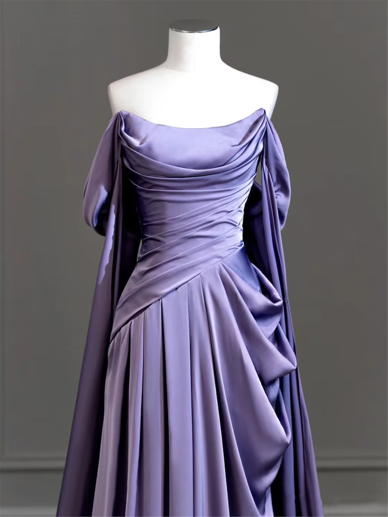 Modest Purple Satin Long Prom Dress,Purple Evening Dress Y2589