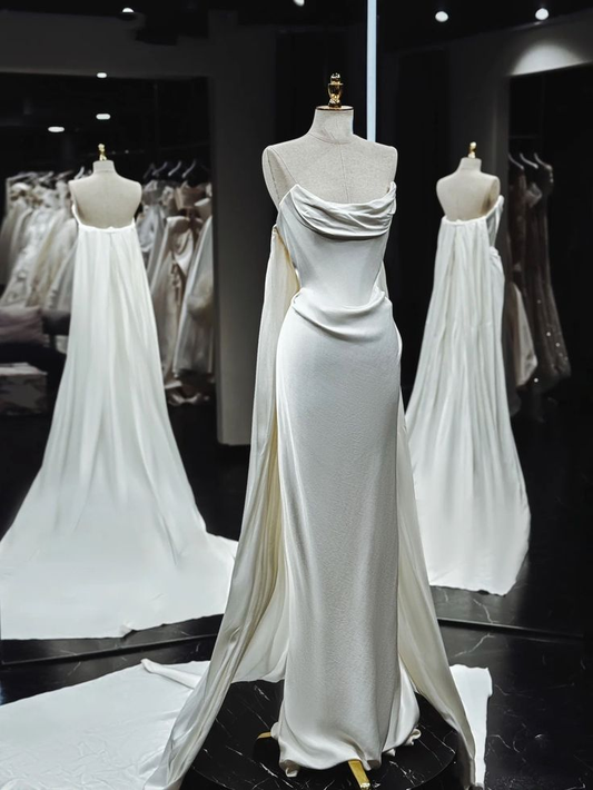 Classy Mermaid Strapless White Satin Wedding Dress Y7833