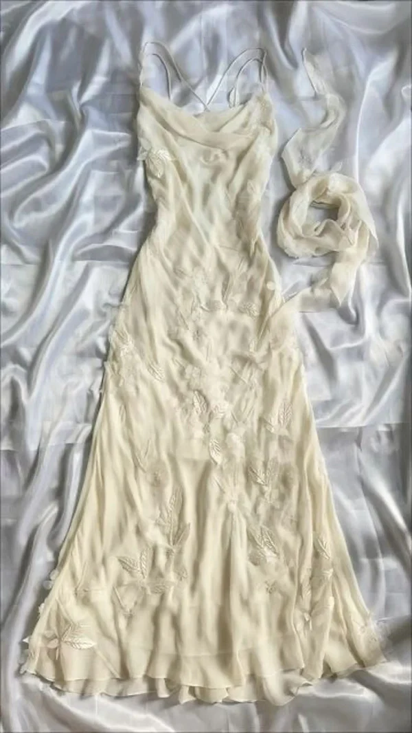 Elegant Lace Flowers Long Prom Dress Ivory Evening Dress Y7508
