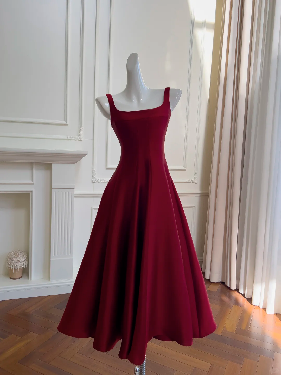 Elegant Black Square Neck Satin Prom Dress,A Line Evening Dress Y8589