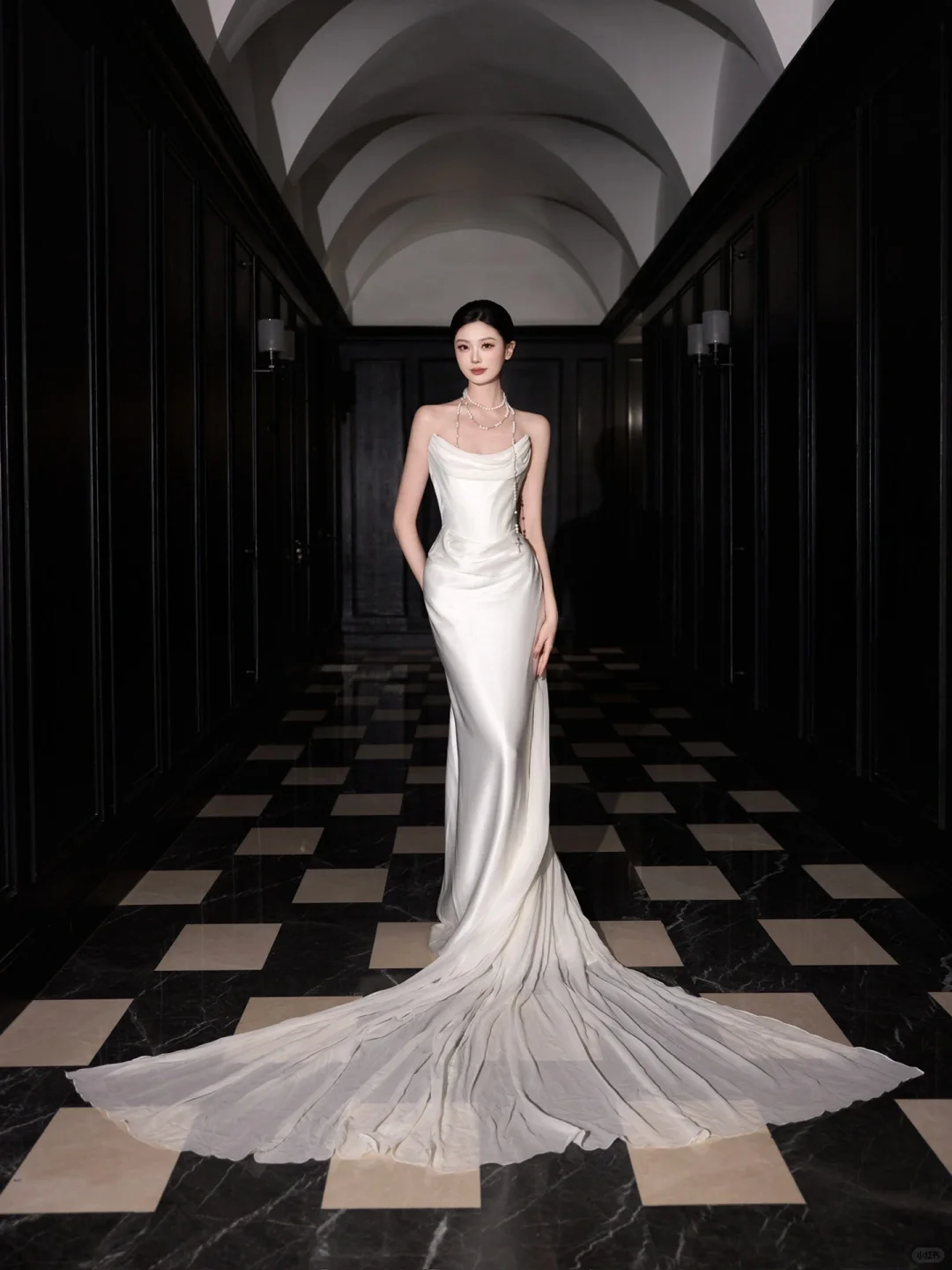 Classy White Satin Chiffon Mermaid Prom Dress,Strapless Long Wedding Dress Y8591