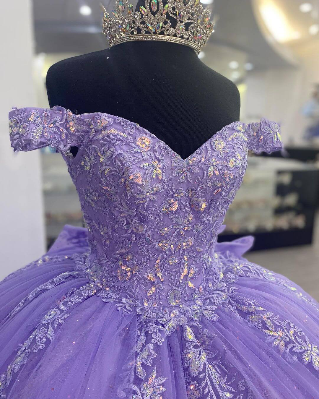 Off The Shoulder Lilac Corset Quinceanera Dress Ball Gown,Appliques Lace Birthday Dress Y789