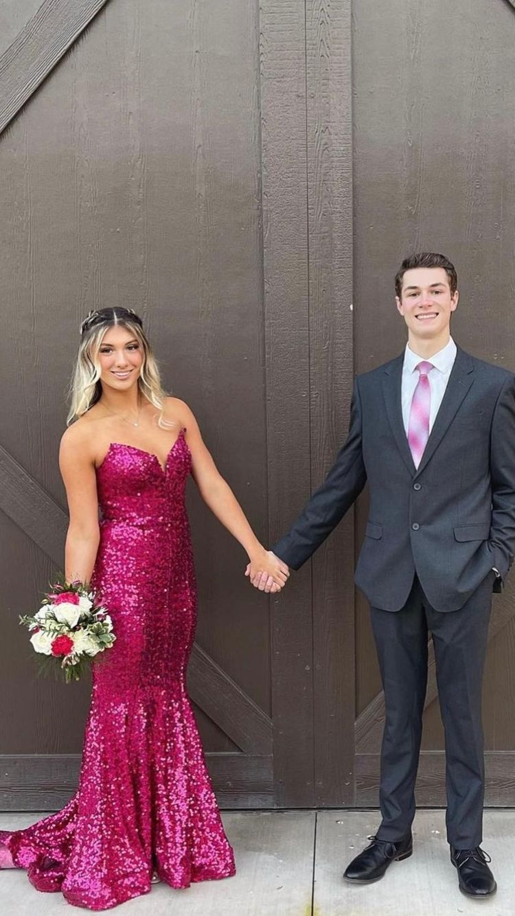 Strapless Fuchsia Sequins Long Prom Dress,Elegant Mermaid Evening Dress Y1876