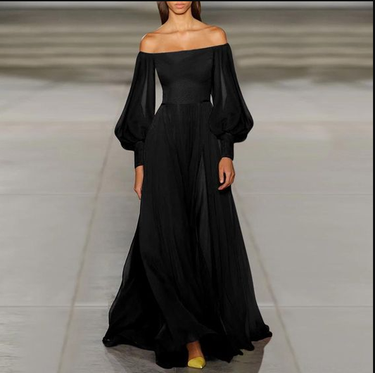 Green /Black /White/party dress with lantern sleeves solid off the shoulder prom dress S9150