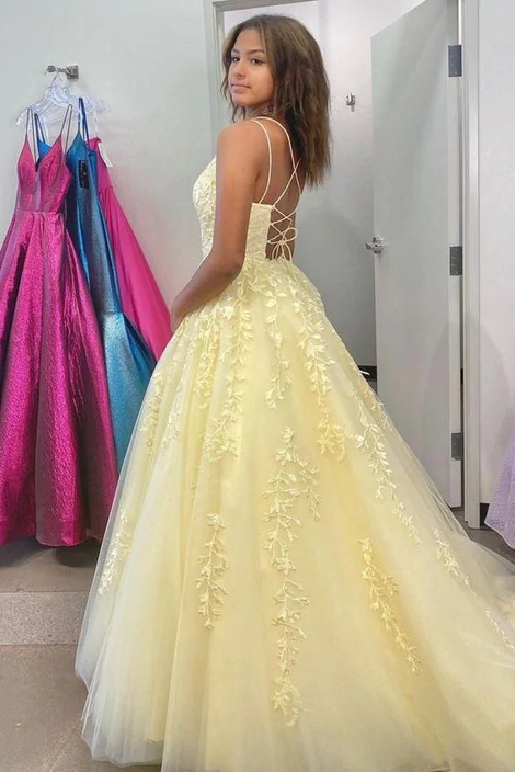 Tulle prom dresses yellow ball gown S7003