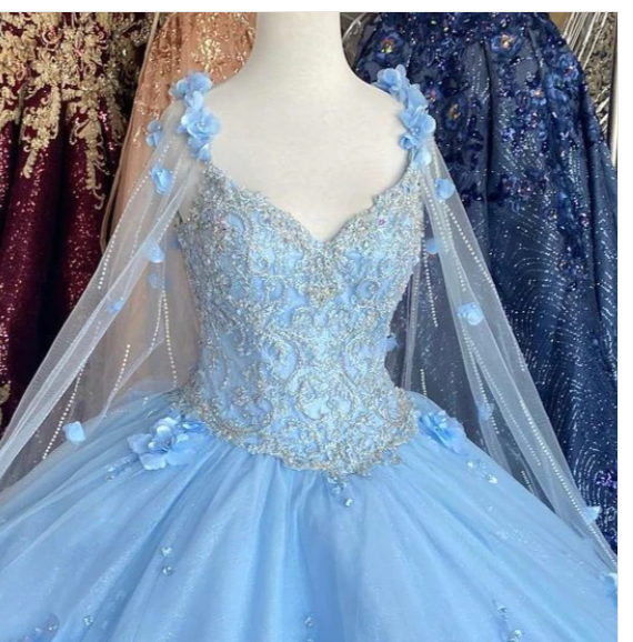 Blue flowers tulle ball gown , chic prom dress S26907