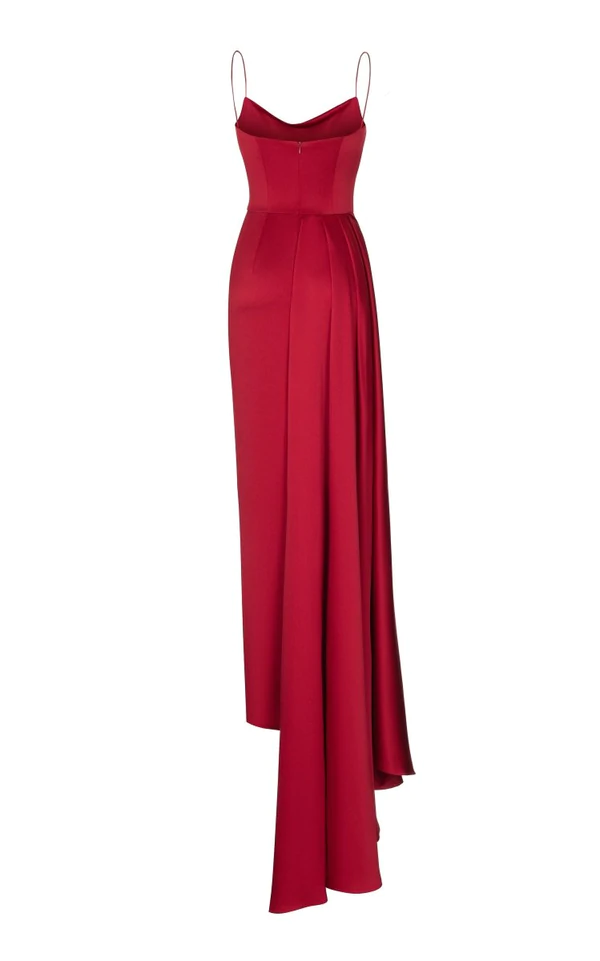 Spaghetti Straps Satin Simple Long Prom Dress DRAPED SATIN GOWN WITH A TRAIN S21100