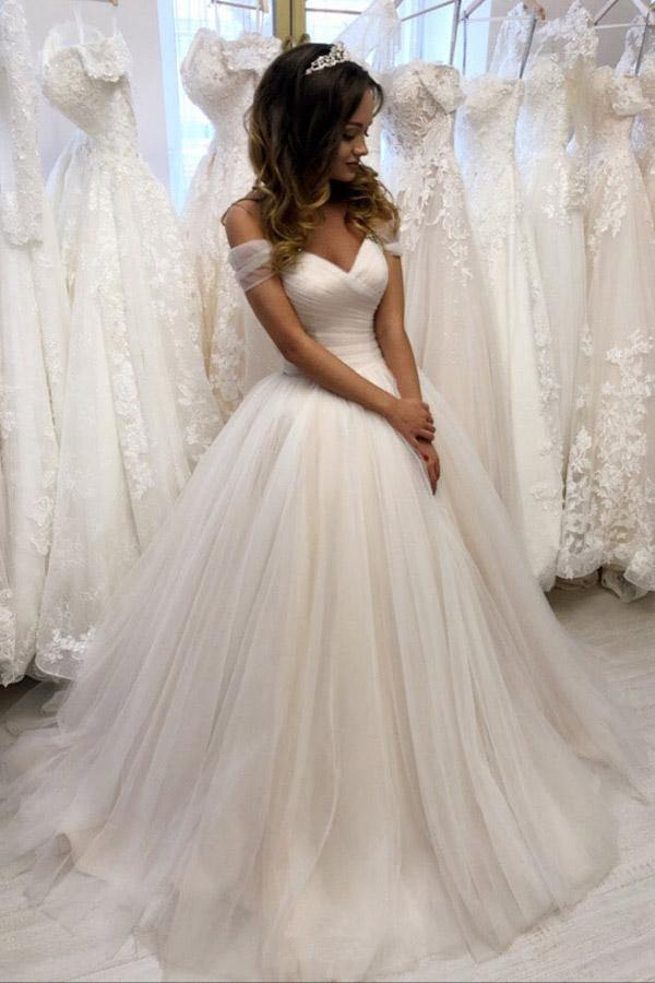 Off The Shoulder Tulle Sweetheart White Wedding Dresses Bridal Gown Y863
