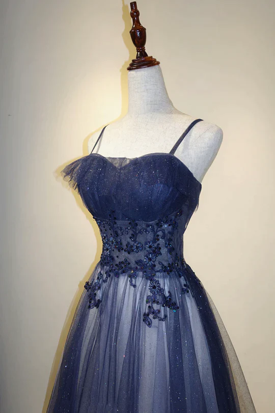 Elegant Gradient Tulle Straps Long Evening Dress, A-Line Tulle Prom Dresses Y1807