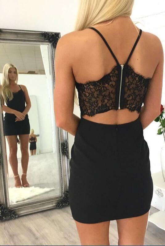 Little black dress, short homecoming dress, black homecoming dress S1189