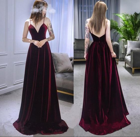 Velvet Party Dress Straps Evening Party Dress, Prom Dress S7271