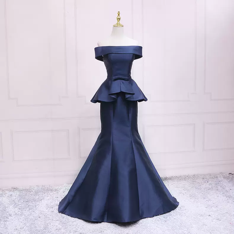 Simple Blue Mermaid Satin Prom Dress s19