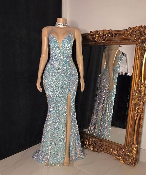 Sexy Sequins Sleeveless Mermaid Prom Dresses Y574